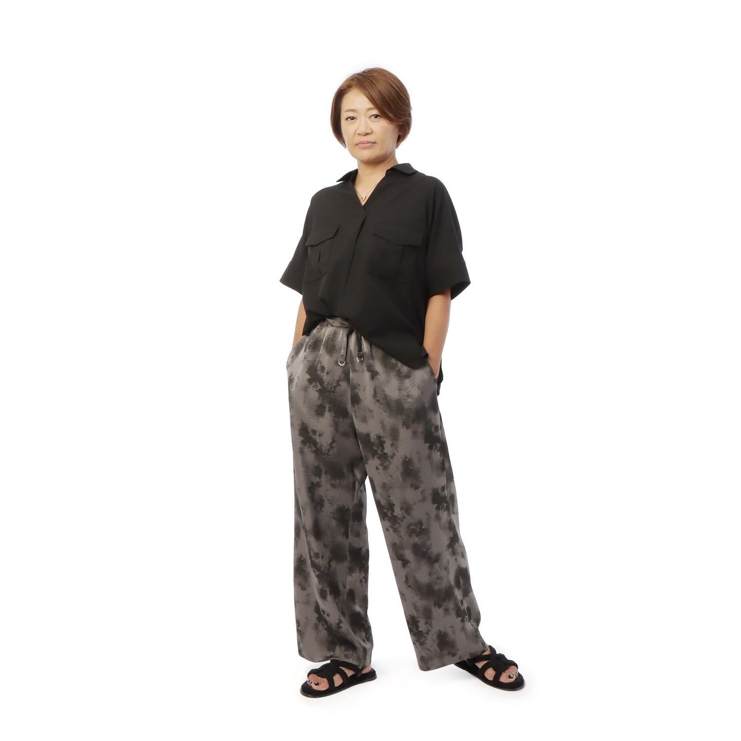 ヘブンアンドアース 接触冷感 ダブルポケット＆タック スキッパーシャツ