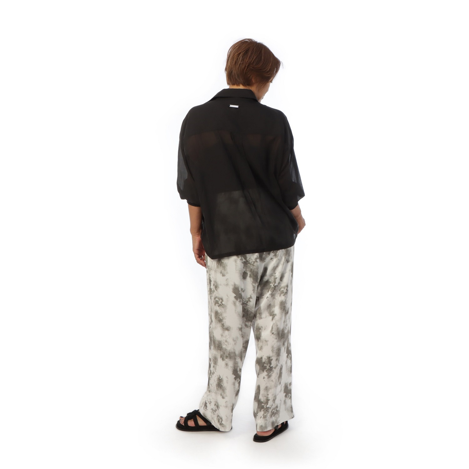 ヘブンアンドアース 接触冷感 ぼかし柄プリント ワイドパンツ