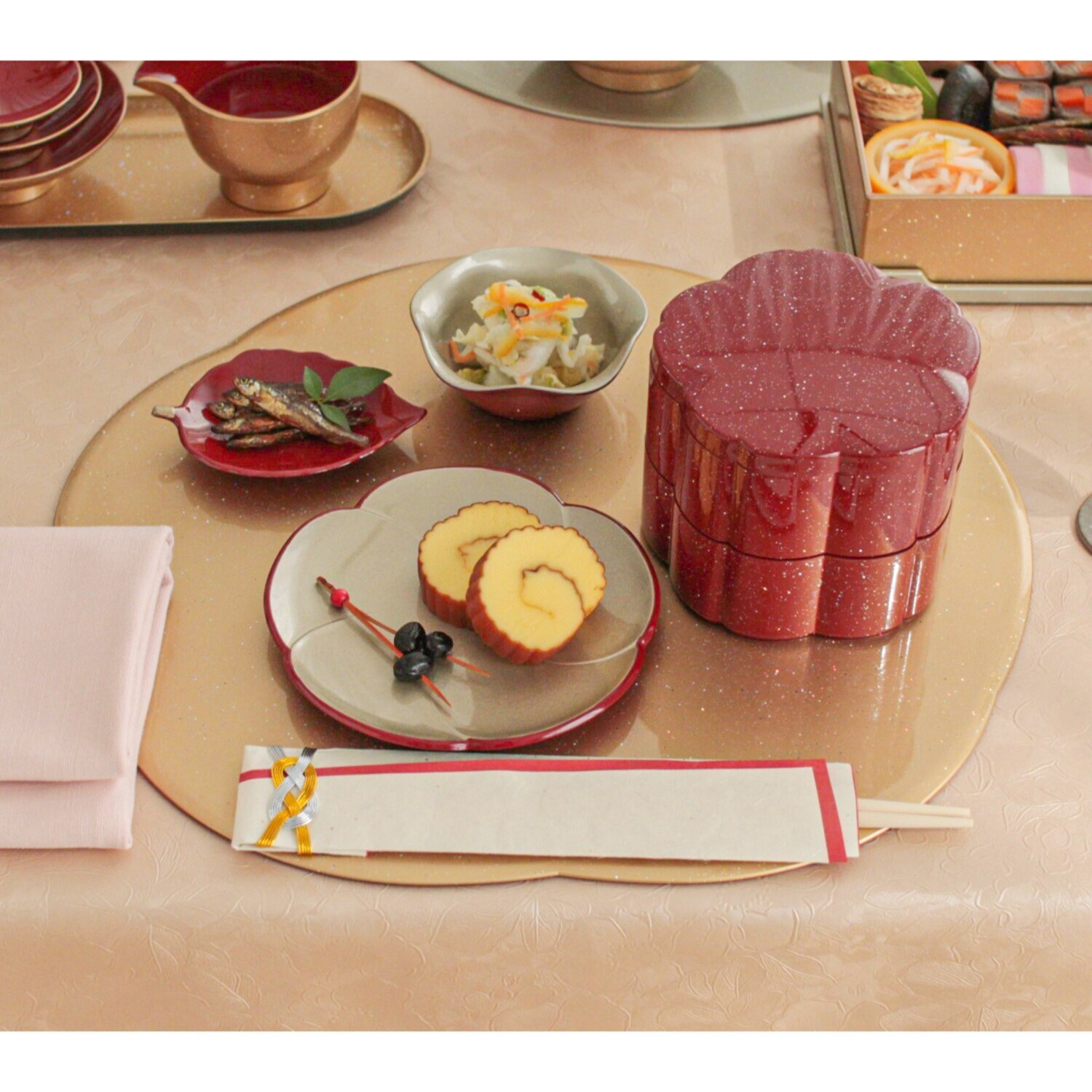 ジュエルキラメキ リバーシブル 花形テーブルマット