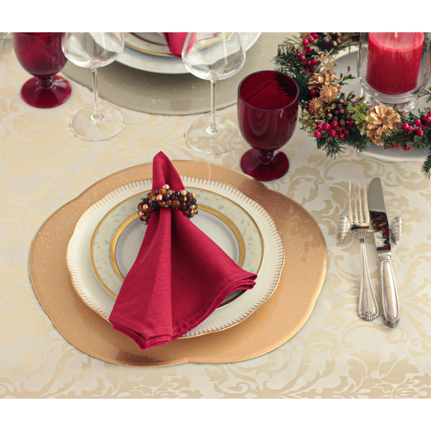 ジュエルキラメキ リバーシブル 花形テーブルマット