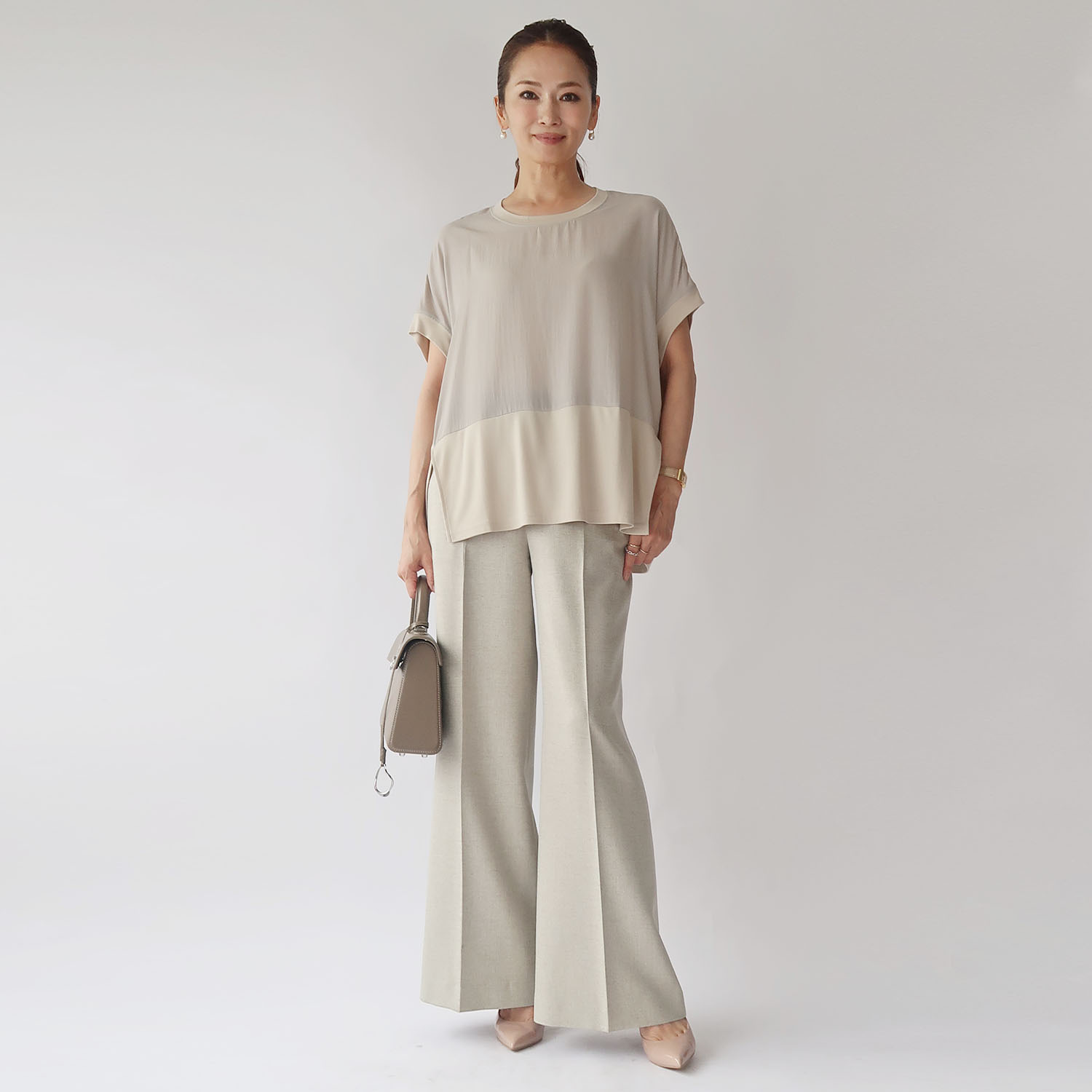 フーア 異素材ミックス カットソートップス