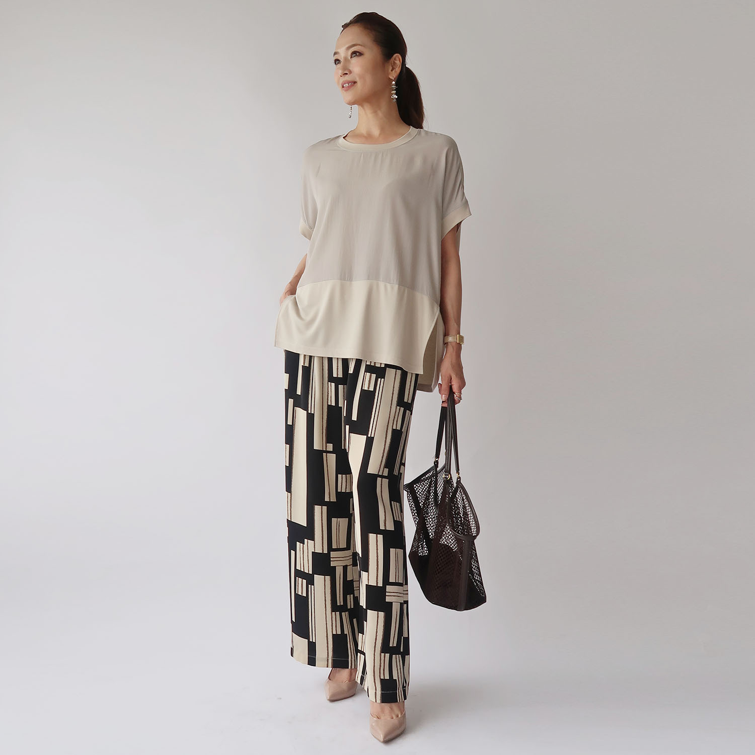 フーア 異素材ミックス カットソートップス