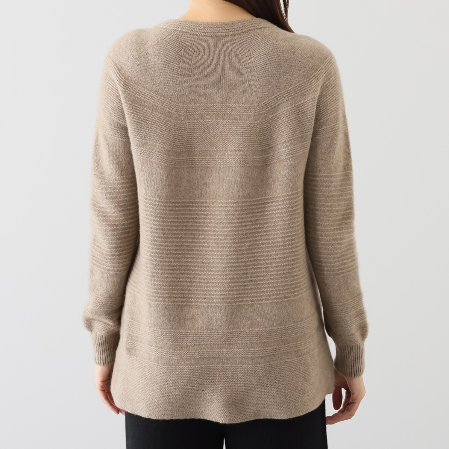 ルーエン　ローズ 日本製 内モンゴル産 カシミヤ１００％ 地柄ボーダー チュニックプルオーバー