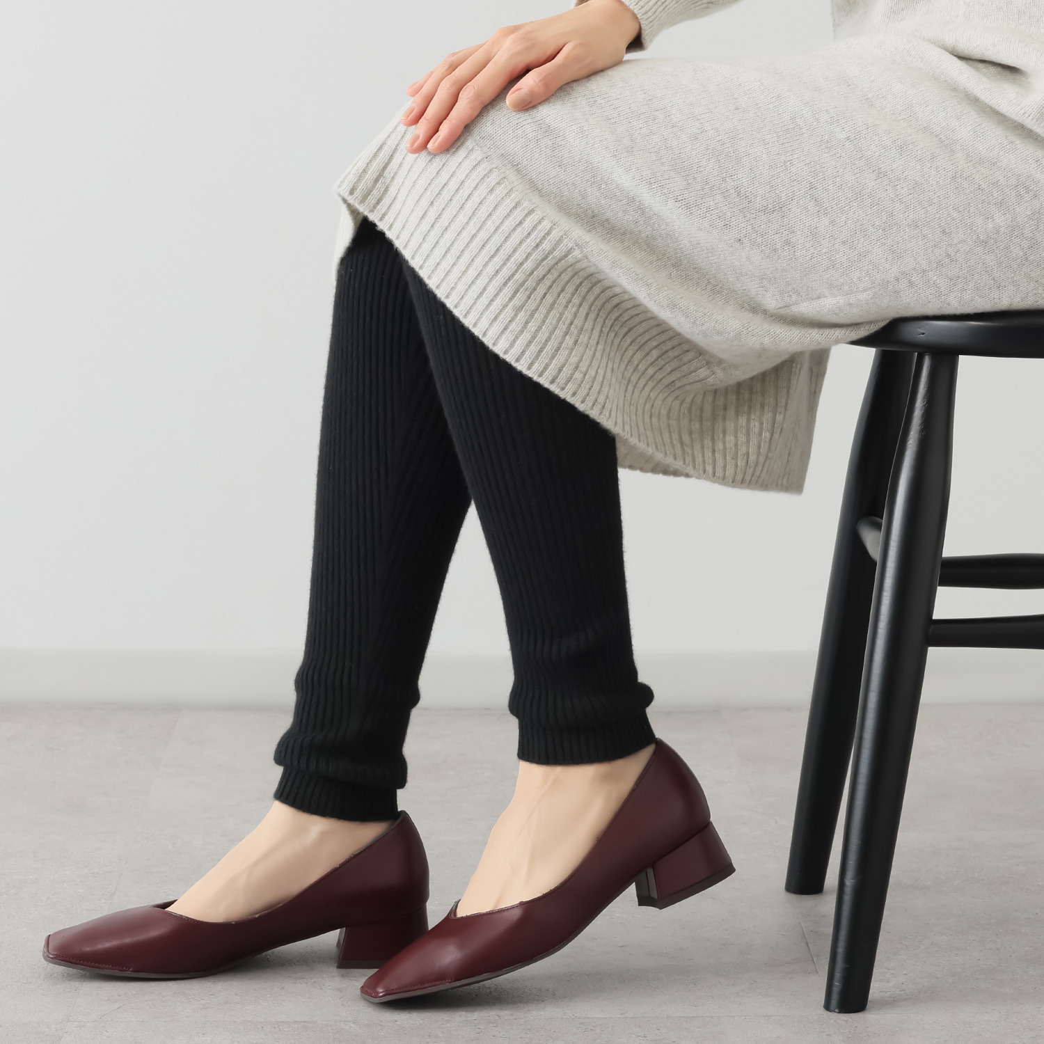 ルーエン　ローズ 日本製 内モンゴル産 カシミヤ１００％ リブ編レギンス