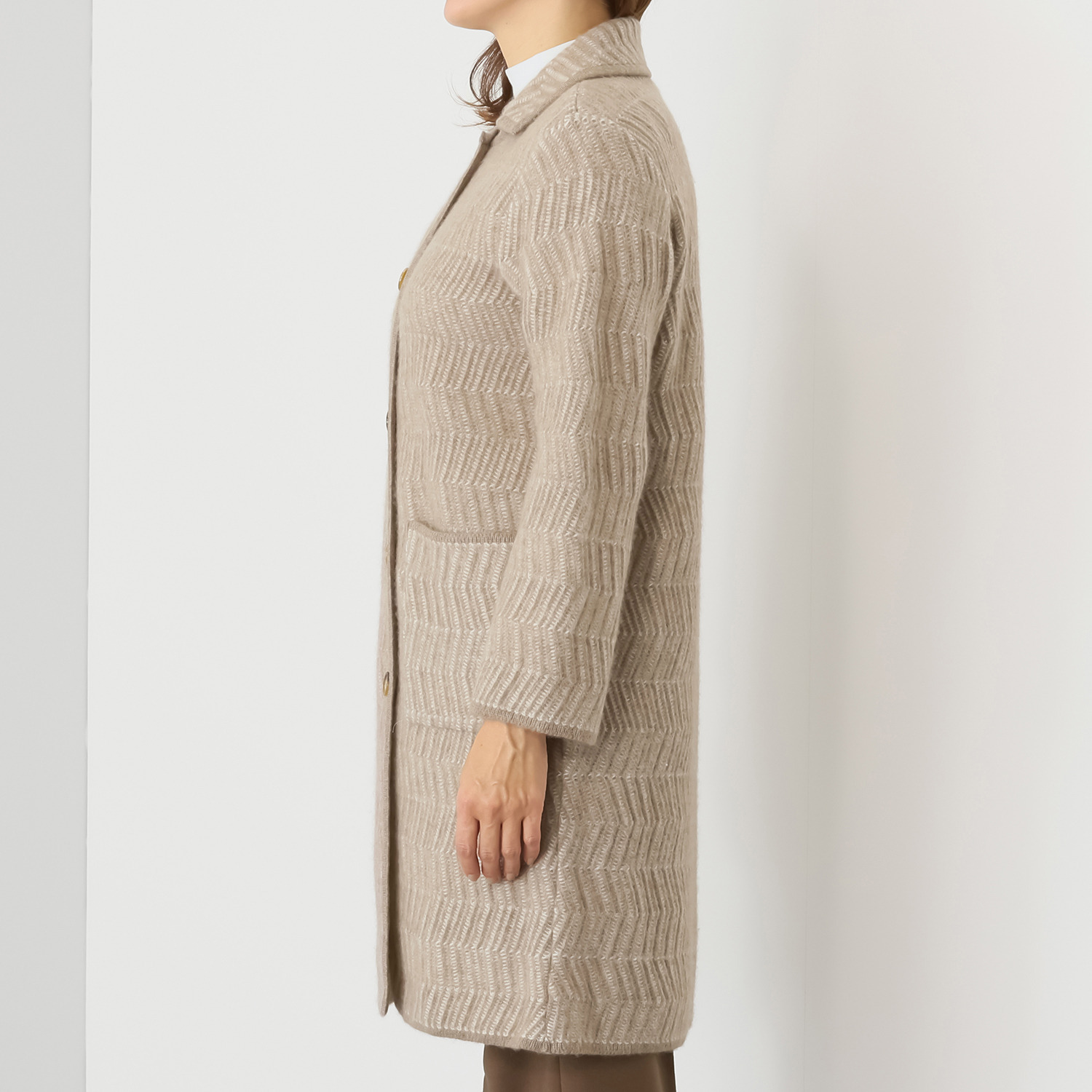 ルーエン　ローズ 日本製 内モンゴル産 カシミヤ１００％ ヘリンボーン柄ジャガード コート