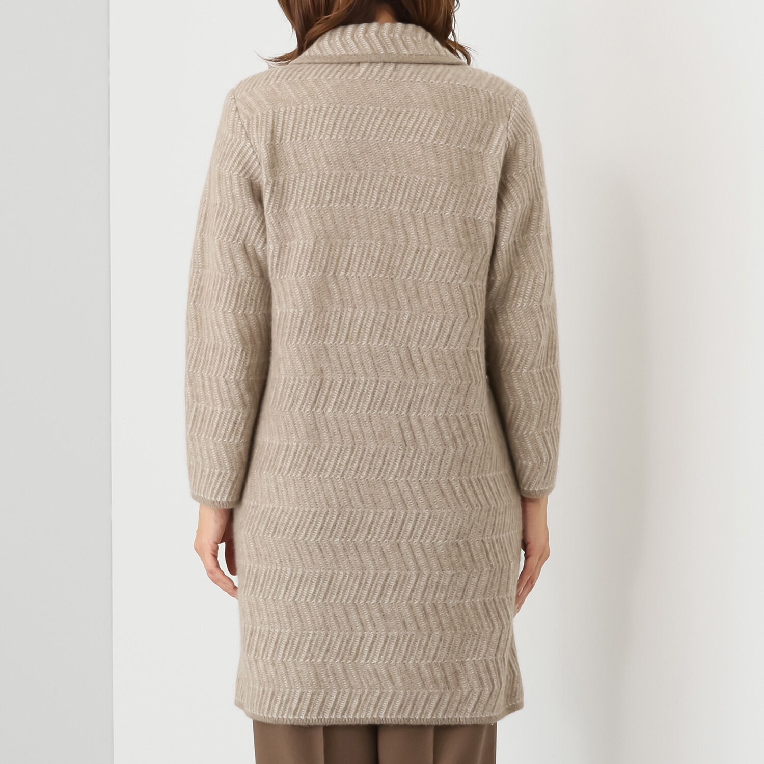 ルーエン　ローズ 日本製 内モンゴル産 カシミヤ１００％ ヘリンボーン柄ジャガード コート