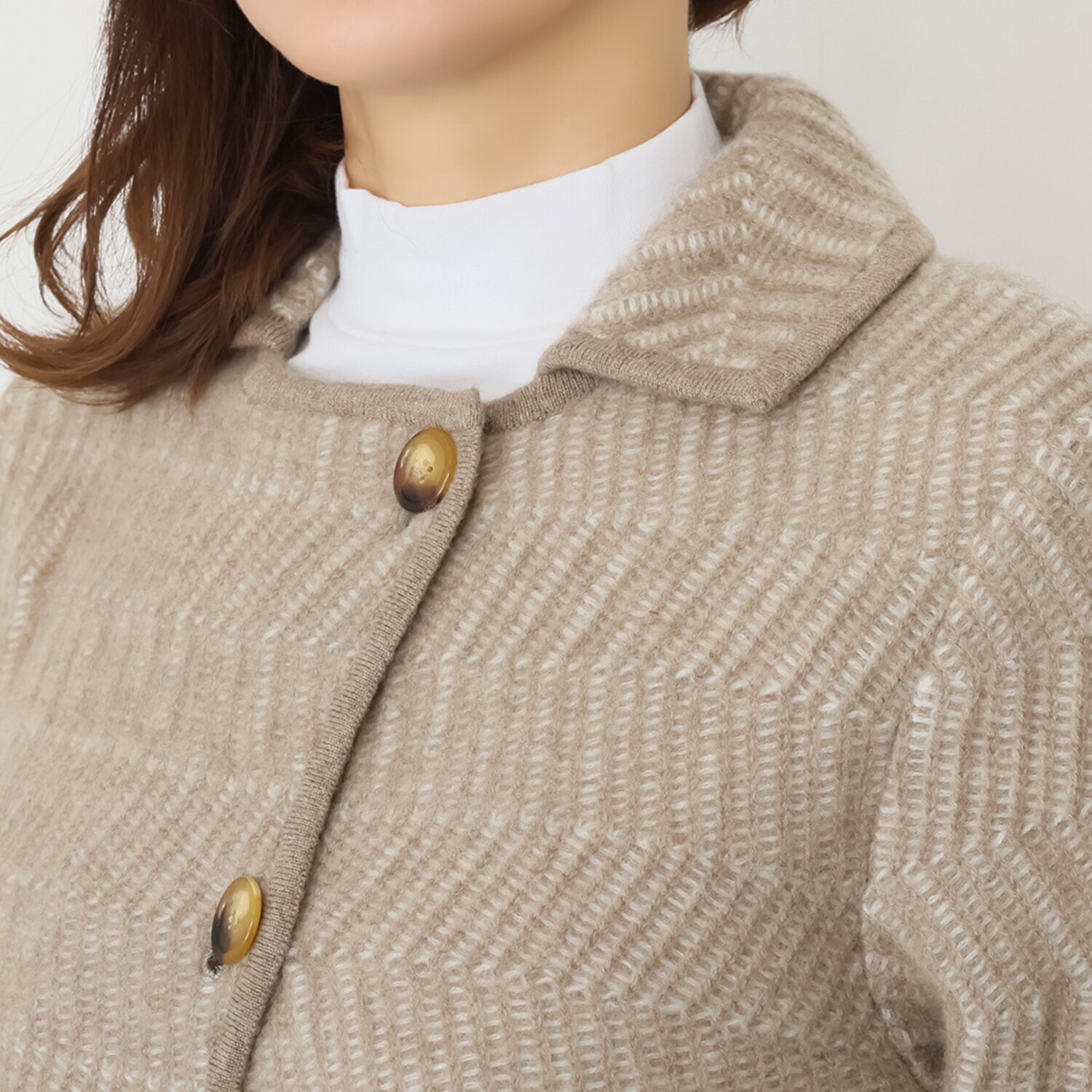 ルーエン　ローズ 日本製 内モンゴル産 カシミヤ１００％ ヘリンボーン柄ジャガード コート