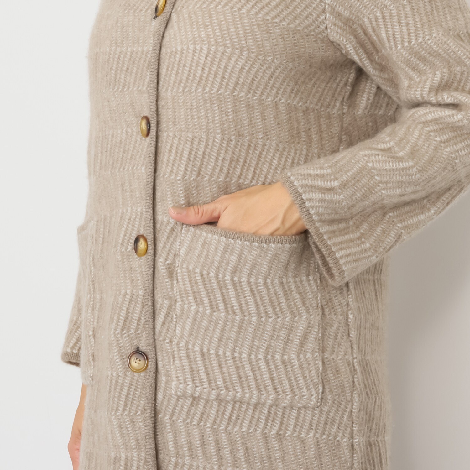 ルーエン　ローズ 日本製 内モンゴル産 カシミヤ１００％ ヘリンボーン柄ジャガード コート