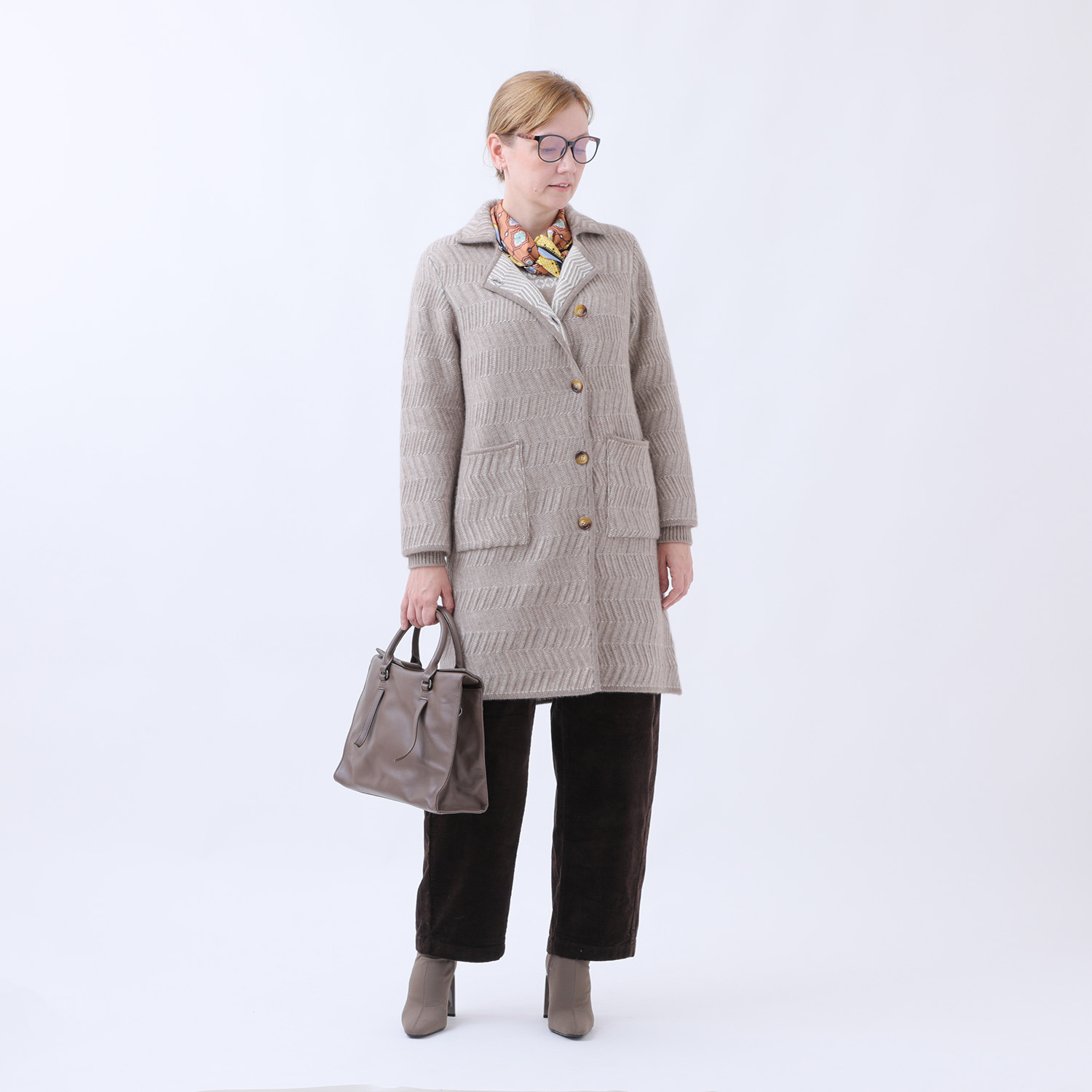 ルーエン　ローズ 日本製 内モンゴル産 カシミヤ１００％ ヘリンボーン柄ジャガード コート