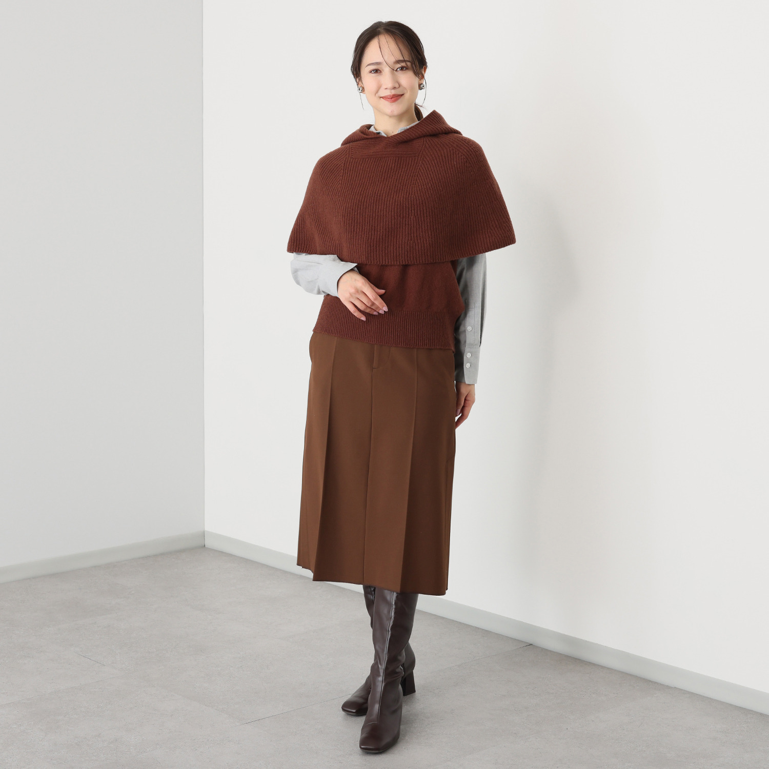 サ・アンノ 日本製 ラムウール・カシミヤ フード付スヌード