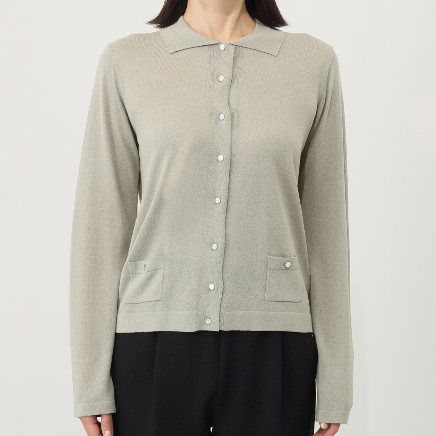 センスローブ 襟付き ラメニットカーディガン