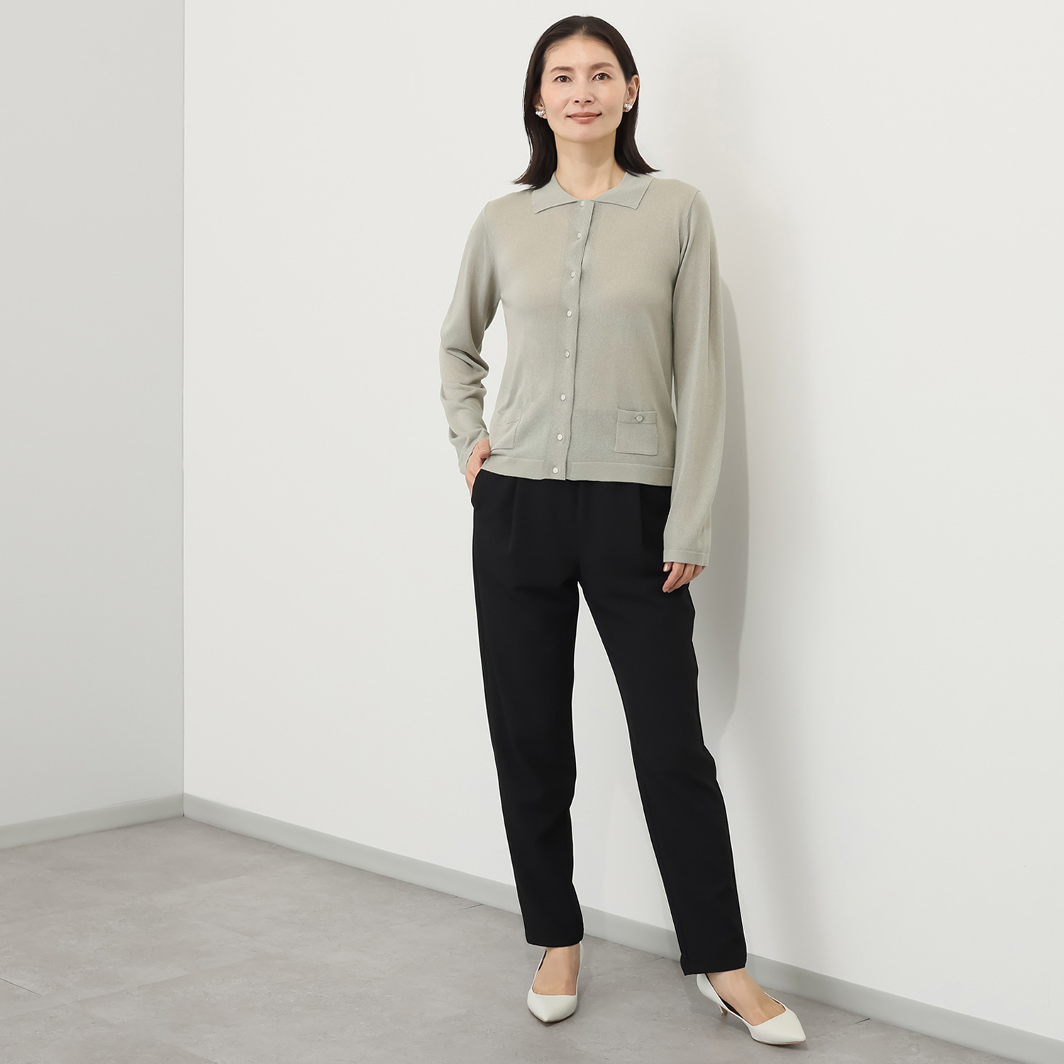 センスローブ 襟付き ラメニットカーディガン