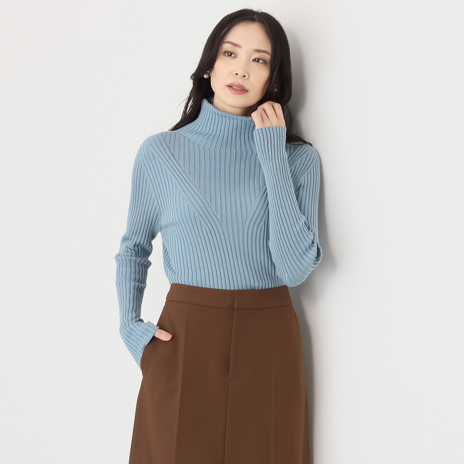 サ・アンノ 日本製 コットンシルク ホールガーメント タートルネック プルオーバー