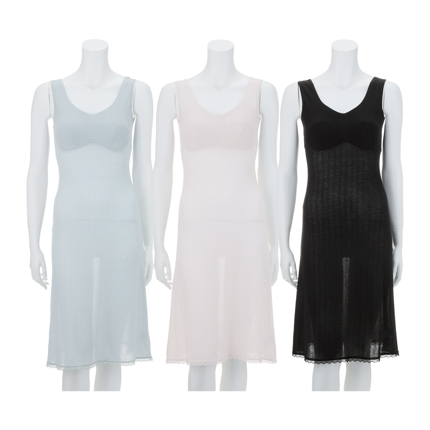 ジュエル 抗菌防臭・綿１００％ エアリーなメッシュ カップ付ロングスリップ ３枚セット