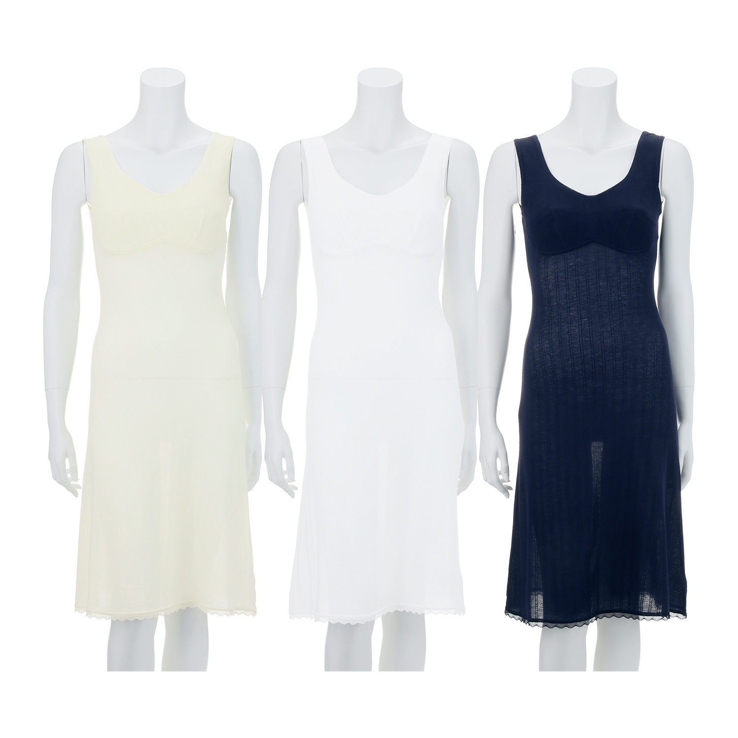 ジュエル 抗菌防臭・綿１００％ エアリーなメッシュ カップ付ロングスリップ ３枚セット