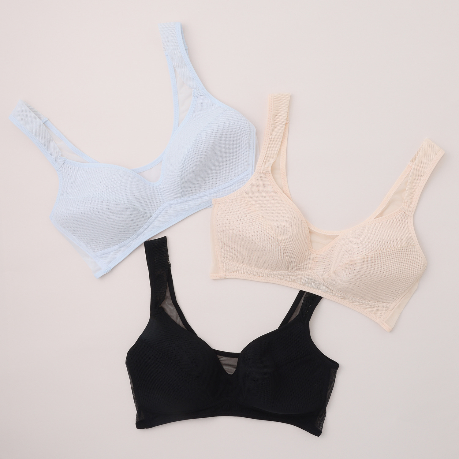 ジュエル 超軽量　速乾！ 涼しい！　エアリーな コンパクト メッシュブラジャー ３枚セット