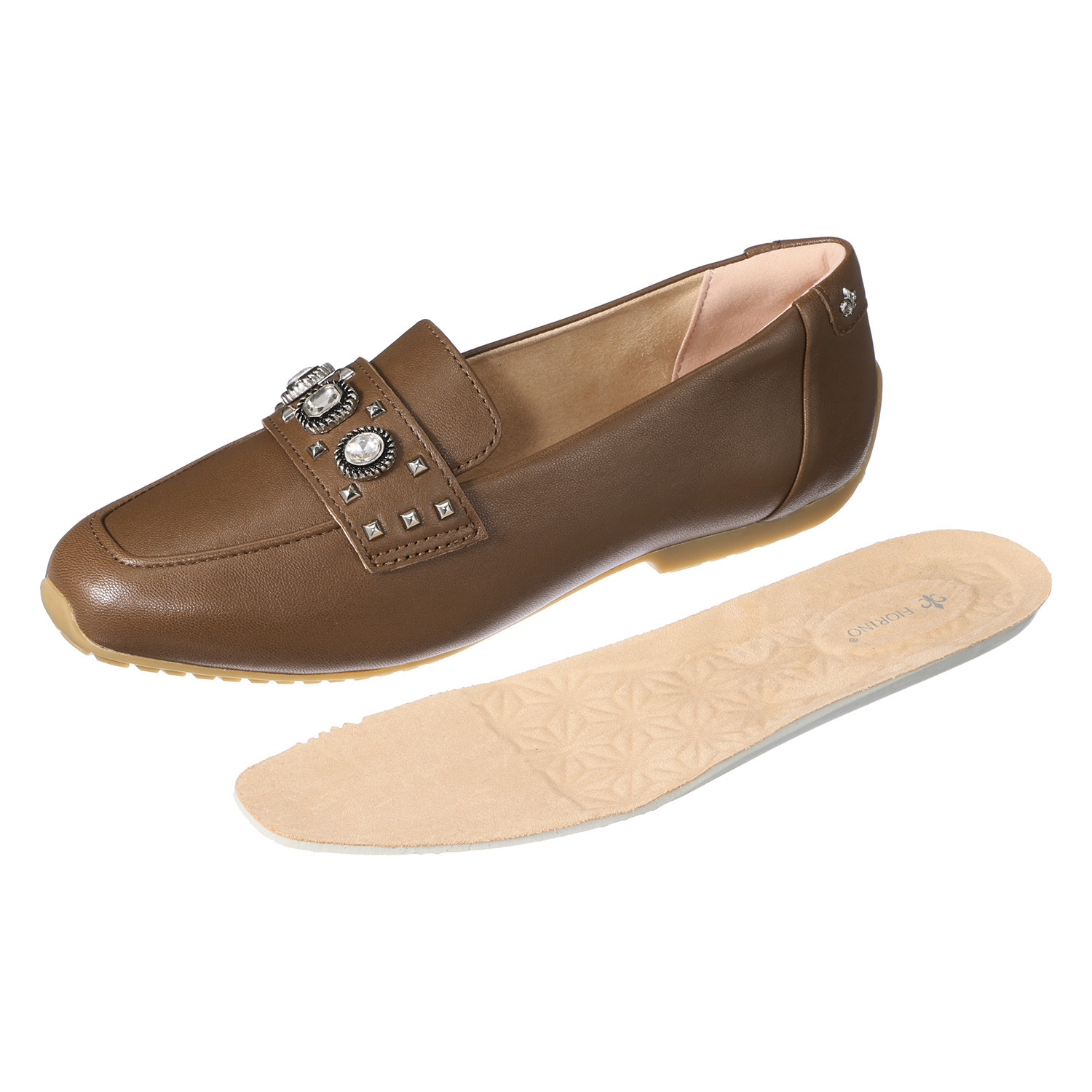 フィオリノ はっ水山羊革 ジュエルスタッズ ローファー