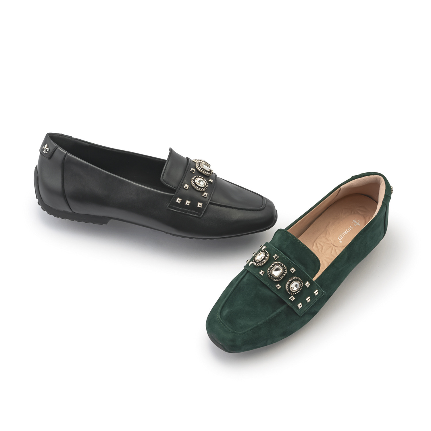 フィオリノ はっ水山羊革 ジュエルスタッズ ローファー