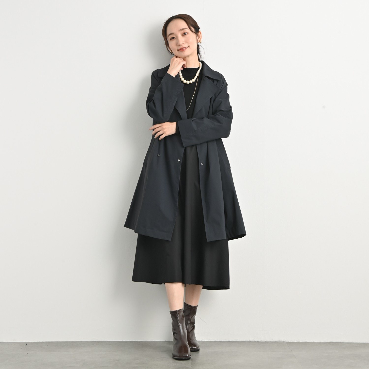 元町ゼラール なめらか＆艶やか素材 袖がかわいい レイヤードデザイン ニットワンピース