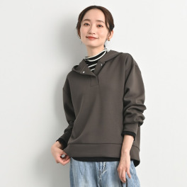 元町ゼラール もっちりきれいめ ジャージー フロントスリットデザイン 上品フーディー プルオーバー