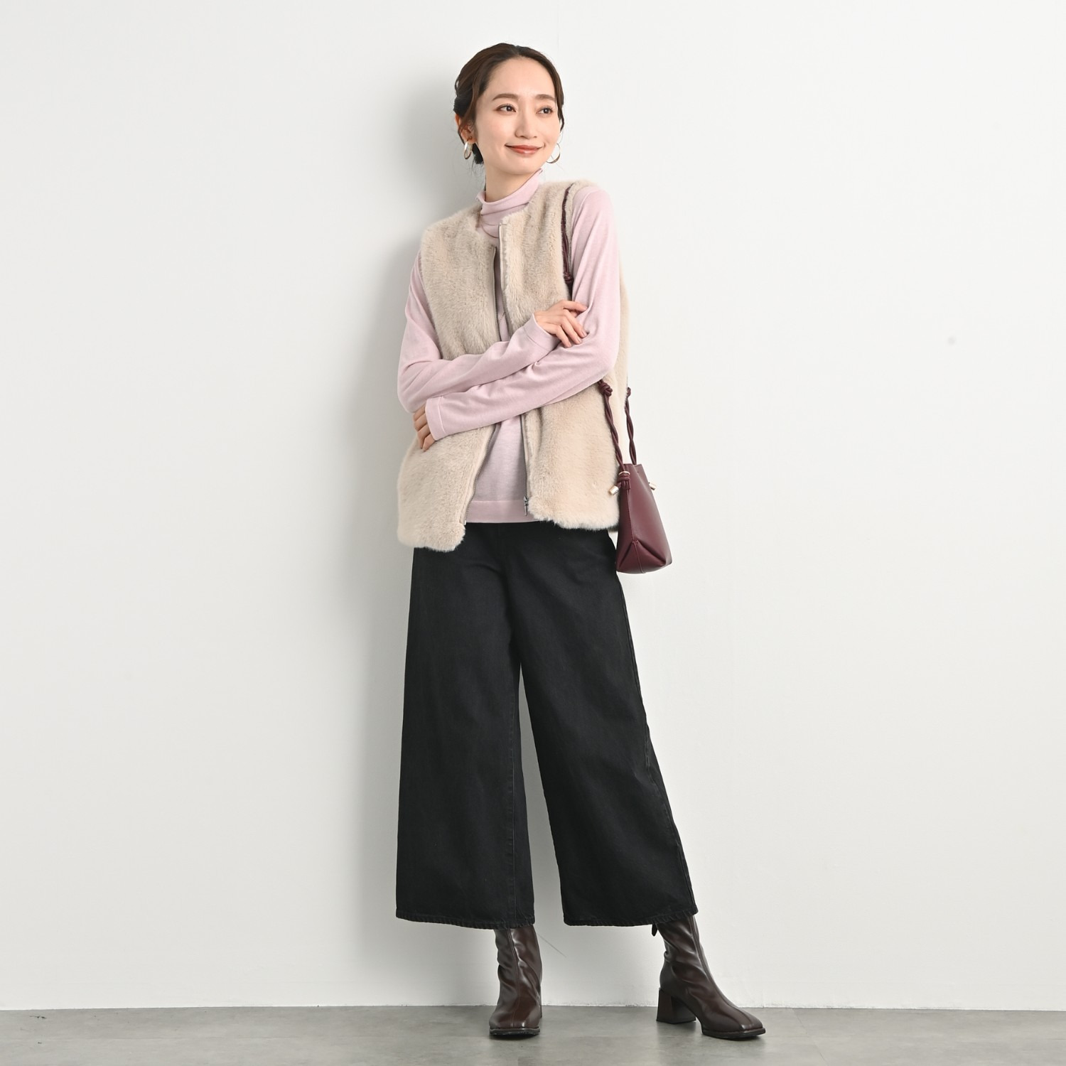 元町ゼラール なめらか＆きれい見え 洗える！　シルク混 ハイゲージニット ハイネックプルオーバー