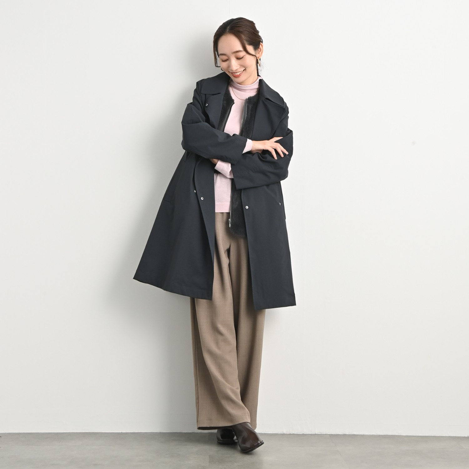 元町ゼラール なめらか＆きれい見え 洗える！　シルク混 ハイゲージニット ハイネックプルオーバー