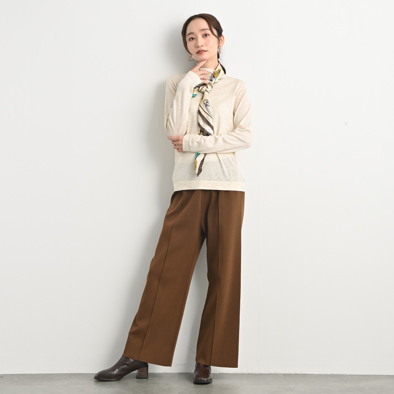 元町ゼラール なめらか＆きれい見え 洗える！　シルク混 ハイゲージニット ハイネックプルオーバー