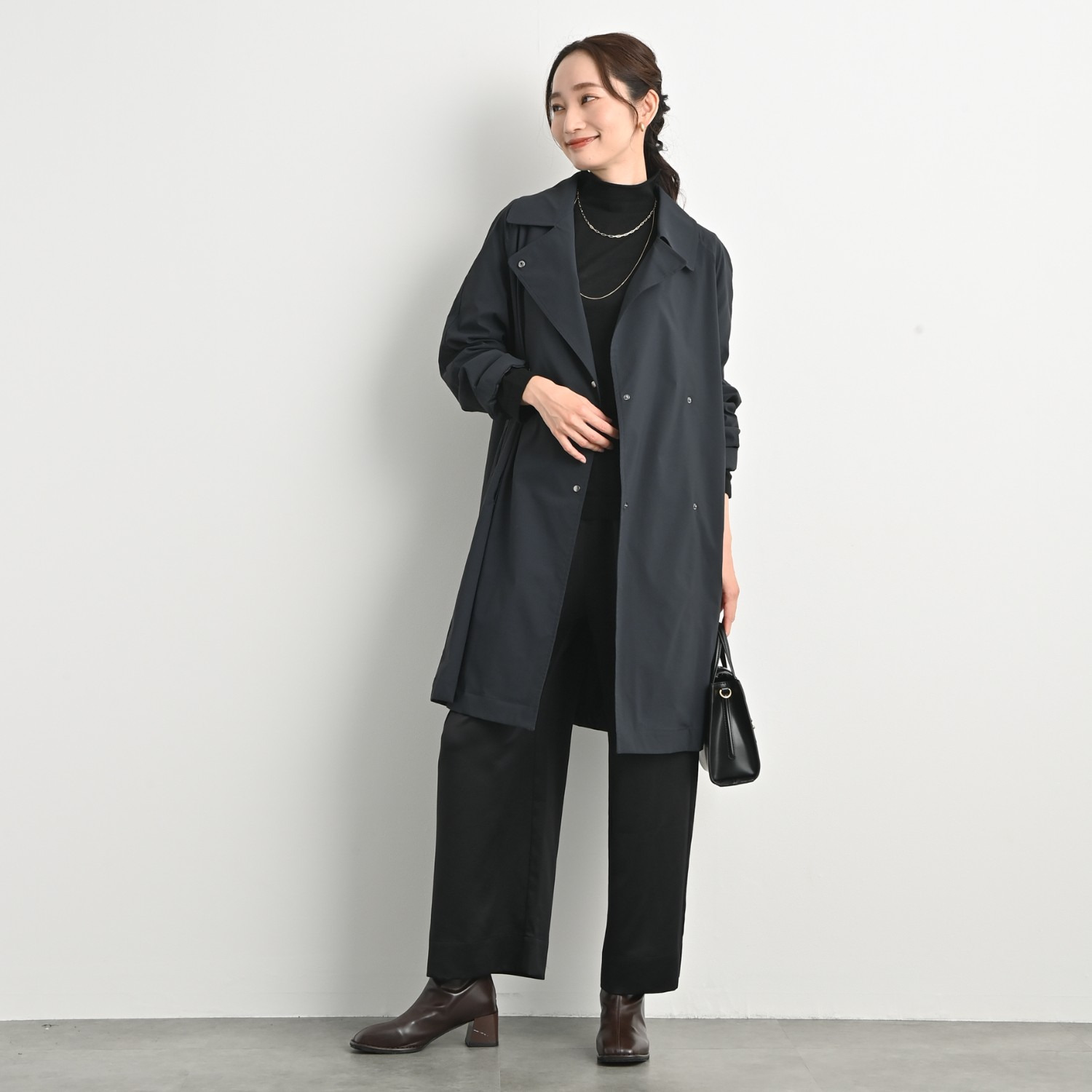 元町ゼラール なめらか＆きれい見え 洗える！　シルク混 ハイゲージニット ハイネックプルオーバー