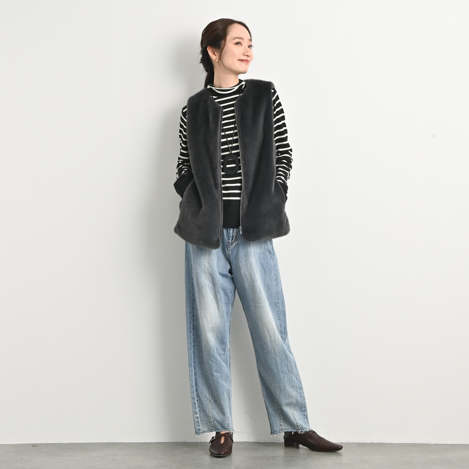 元町ゼラール なめらか＆きれい見え 洗える！　シルク混 ハイゲージニット ハイネックプルオーバー