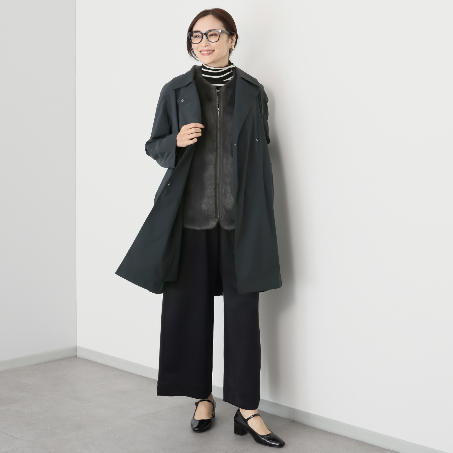 元町ゼラール 着回し抜群で大活躍！ フェイクファーベスト付 はっ水＆軽量ストレッチ ダブルフロントコート