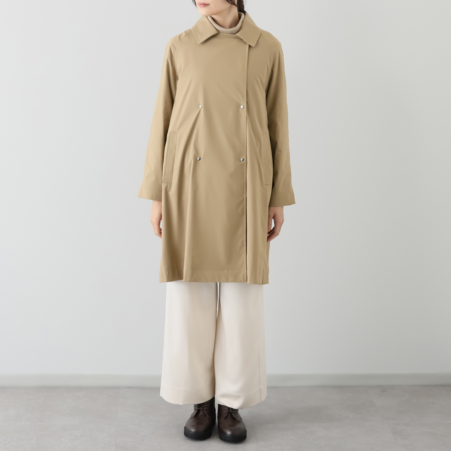 元町ゼラール 着回し抜群で大活躍！ フェイクファーベスト付 はっ水＆軽量ストレッチ ダブルフロントコート