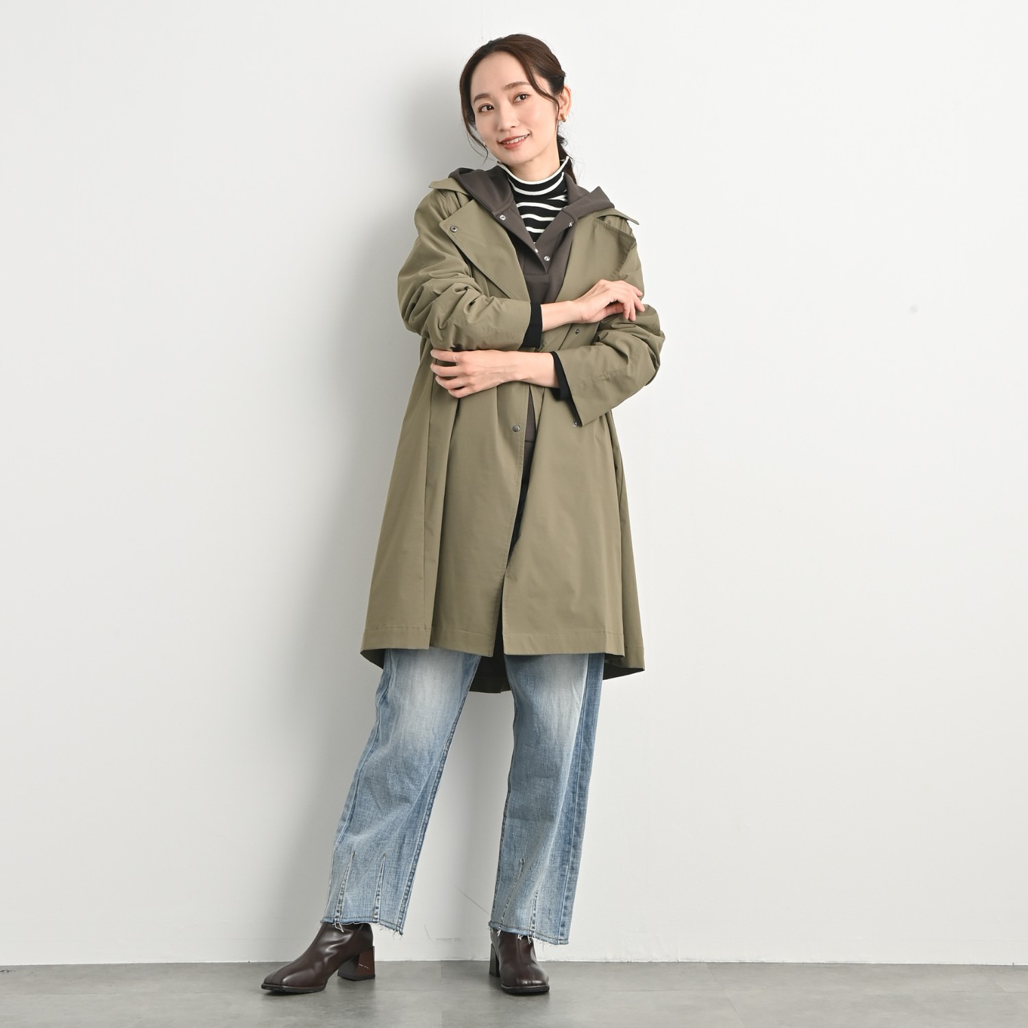 元町ゼラール 着回し抜群で大活躍！ フェイクファーベスト付 はっ水＆軽量ストレッチ ダブルフロントコート