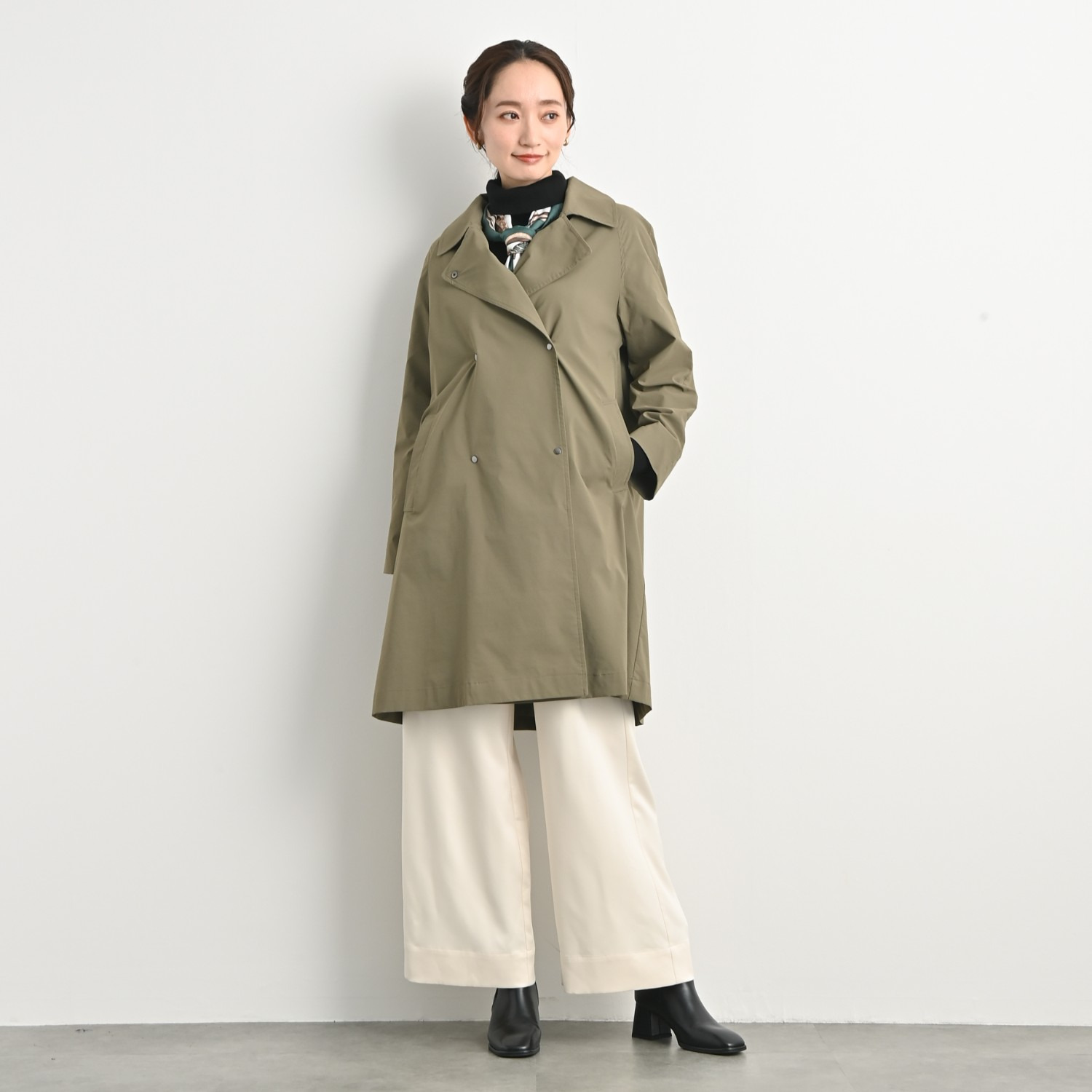 元町ゼラール 着回し抜群で大活躍！ フェイクファーベスト付 はっ水＆軽量ストレッチ ダブルフロントコート