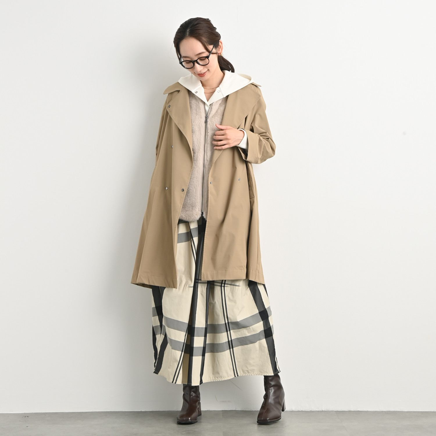 元町ゼラール 着回し抜群で大活躍！ フェイクファーベスト付 はっ水＆軽量ストレッチ ダブルフロントコート