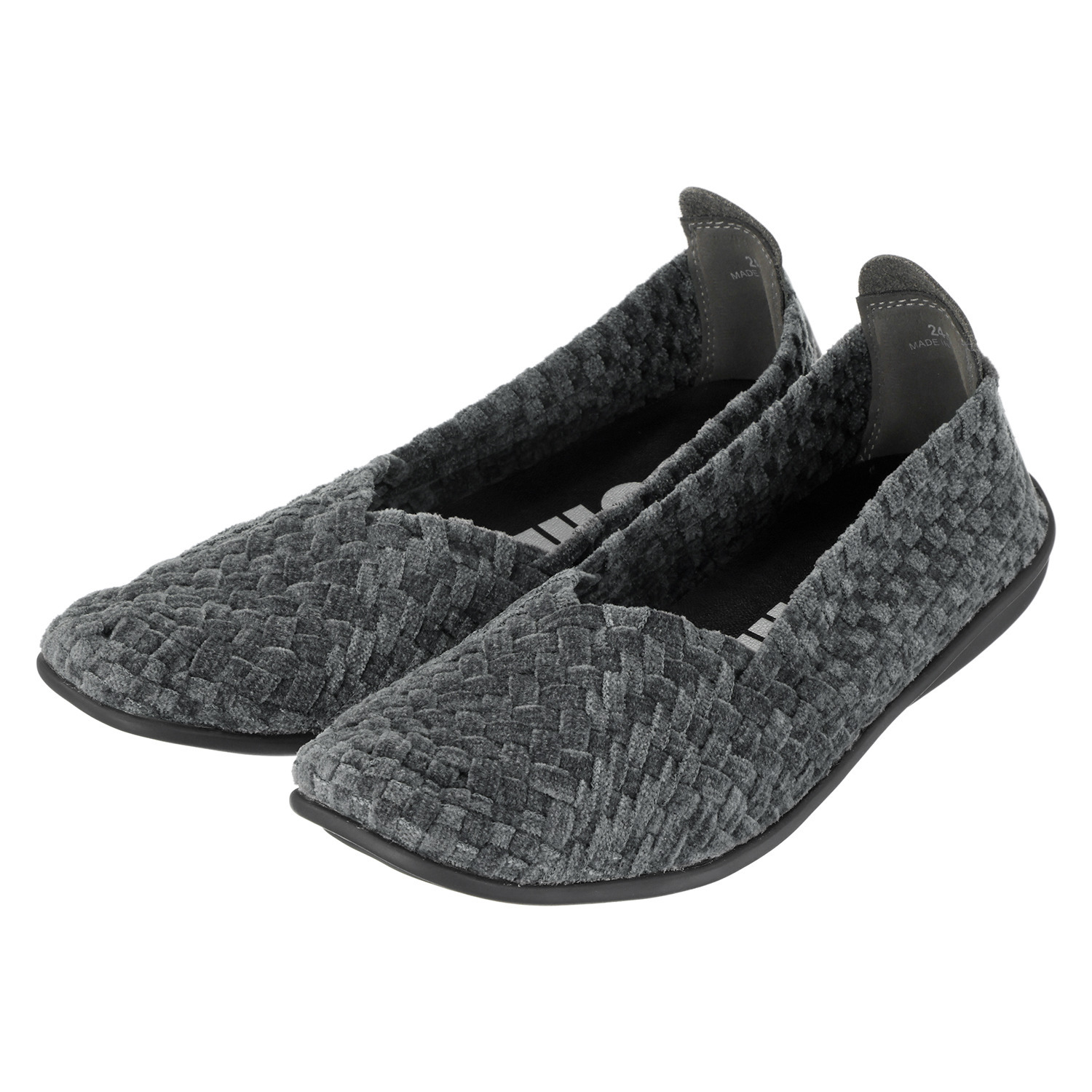 ゴムゴム ツイード調 柔らかゴムメッシュ スクエアトゥ 洗えるフラットシューズ