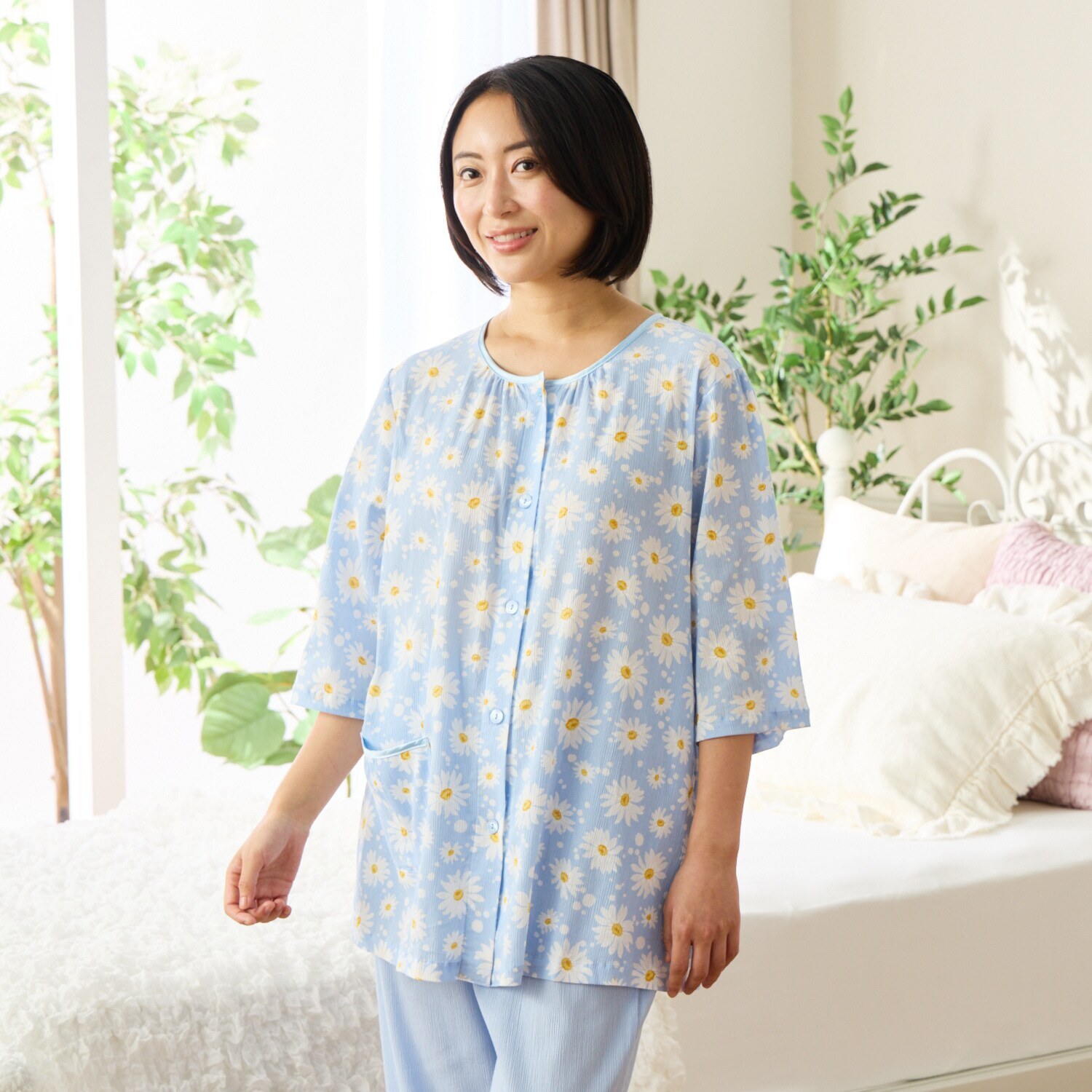 ＷＩＮＤ 高島ちぢみ ストレッチ楊柳 マーガレット柄パジャマ