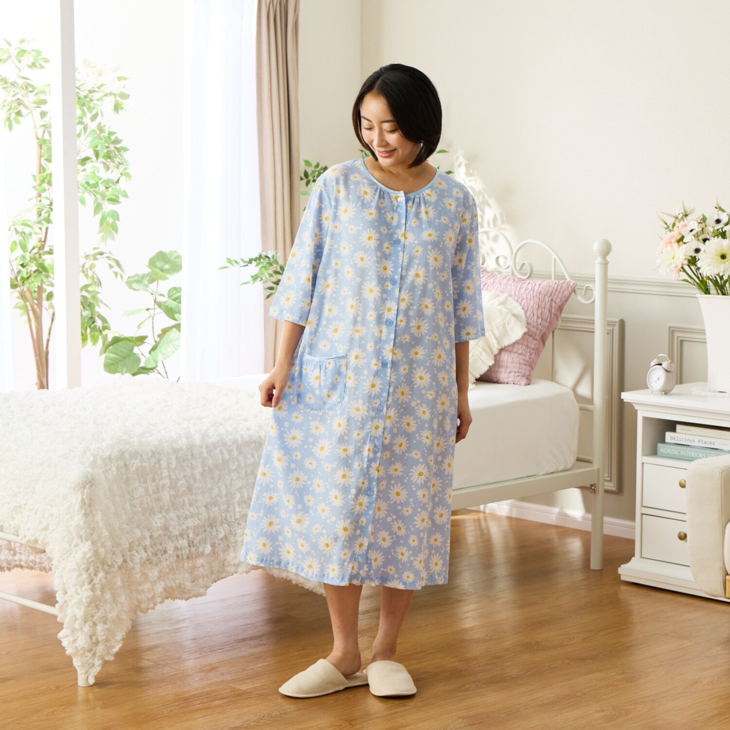 ＷＩＮＤ 高島ちぢみ ストレッチ楊柳 マーガレット柄ワンピース