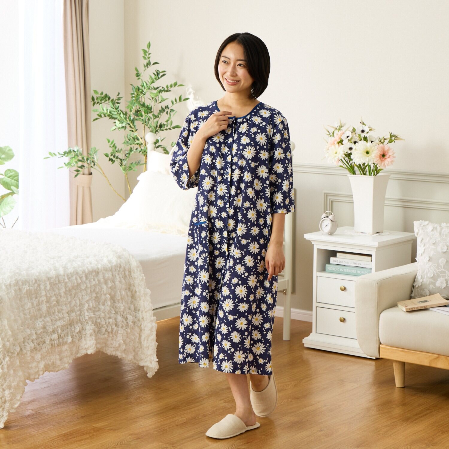 ＷＩＮＤ 高島ちぢみ ストレッチ楊柳 マーガレット柄ワンピース