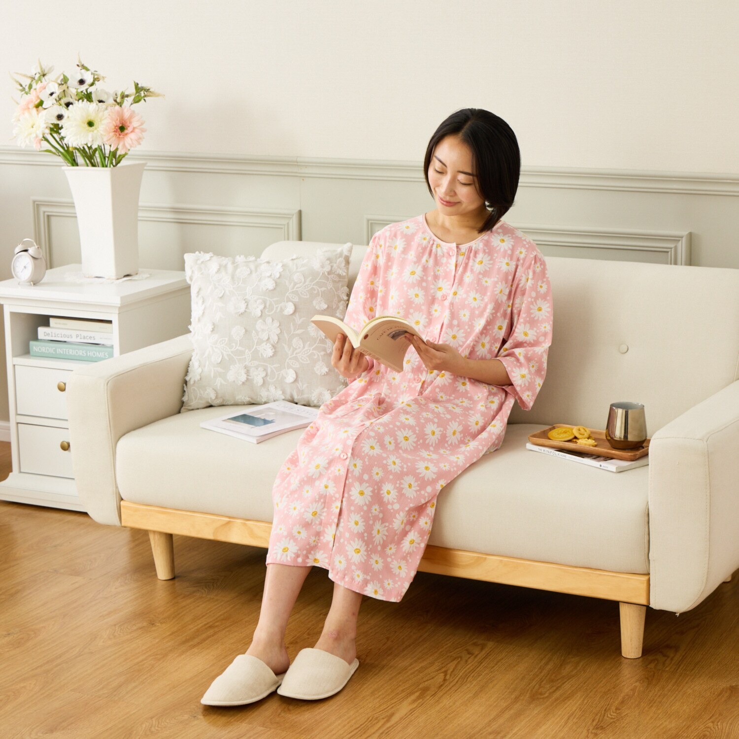 ＷＩＮＤ 高島ちぢみ ストレッチ楊柳 マーガレット柄ワンピース