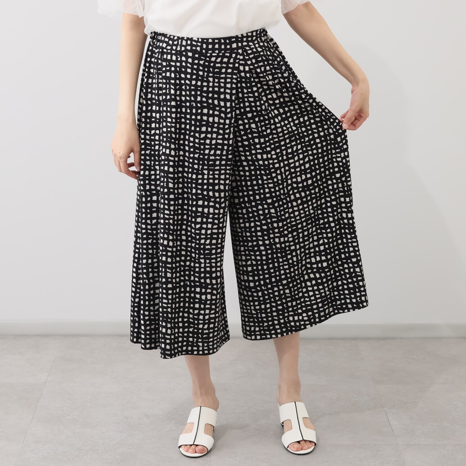 里麻 ＵＶカット・接触冷感 巻きスカート風 ワイドパンツ