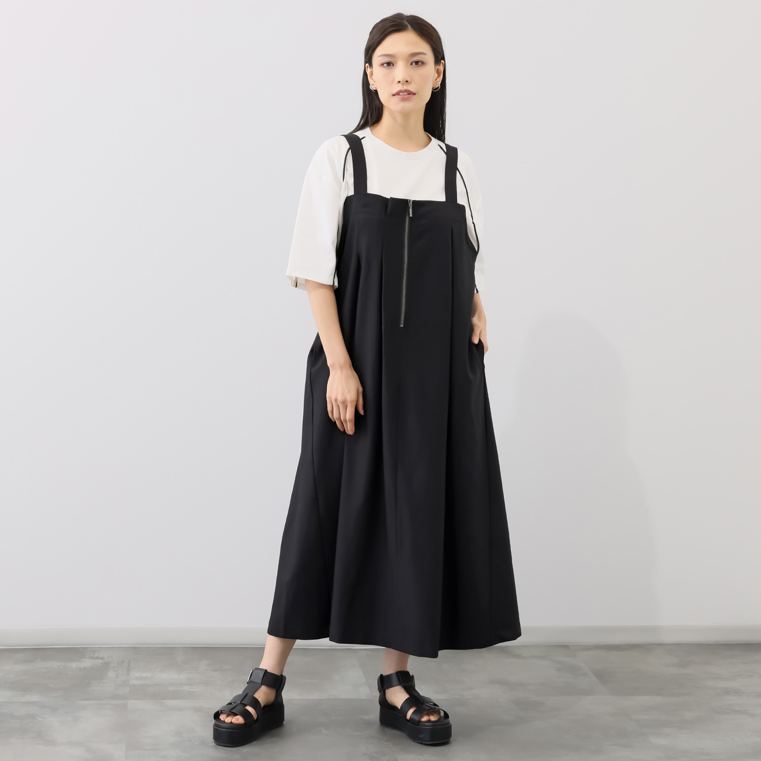 ヨウゾウカタブキ アシンメトリータック フロントファスナー ジャンパースカート