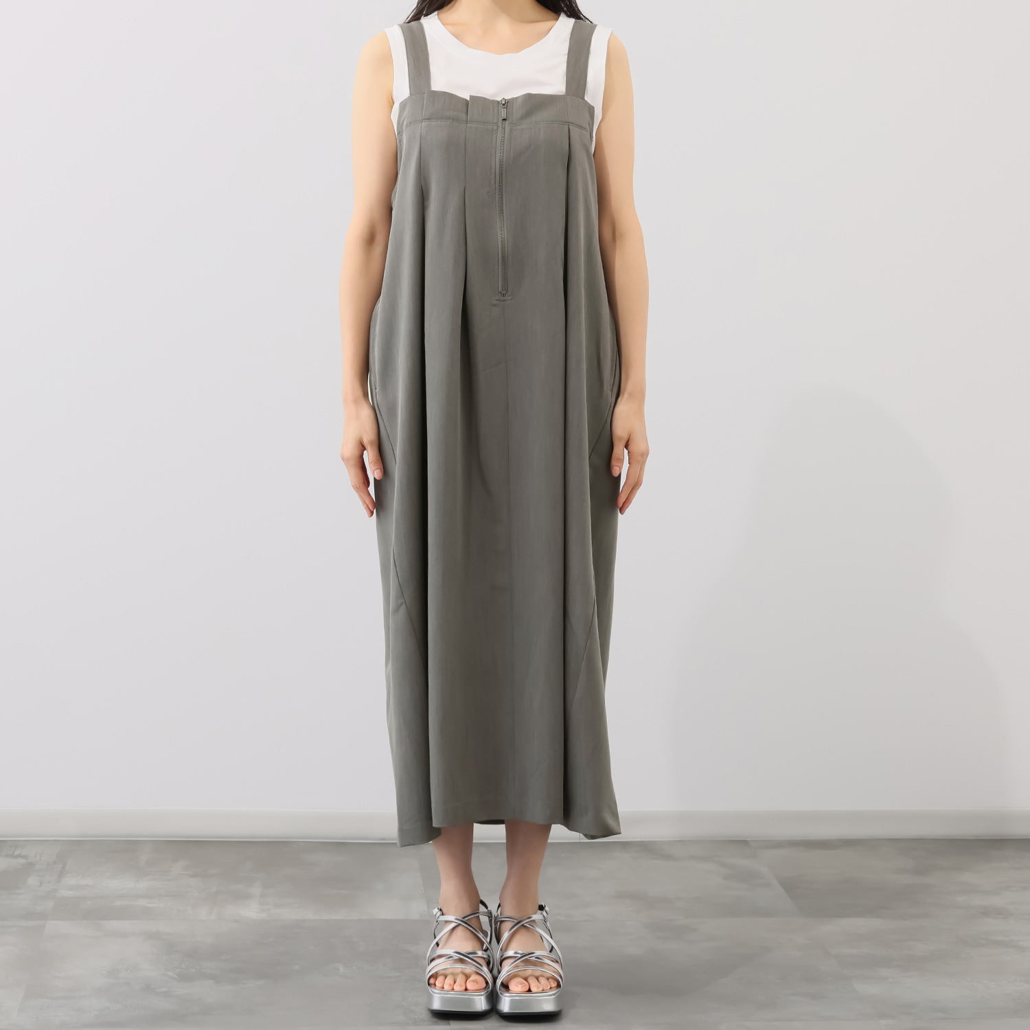 ヨウゾウカタブキ アシンメトリータック フロントファスナー ジャンパースカート