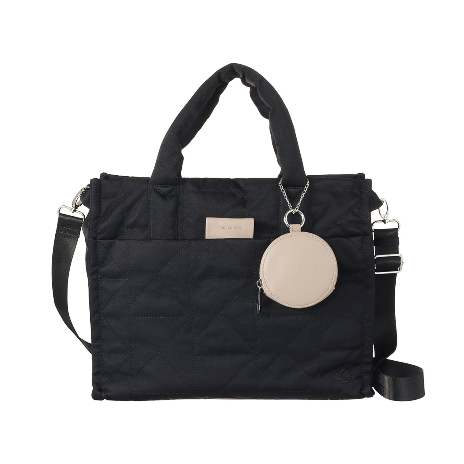 メゾンヴェール はっ水ナイロン ステッチデザイン ２ウェイトートバッグ ＜ラウンドポーチ付＞