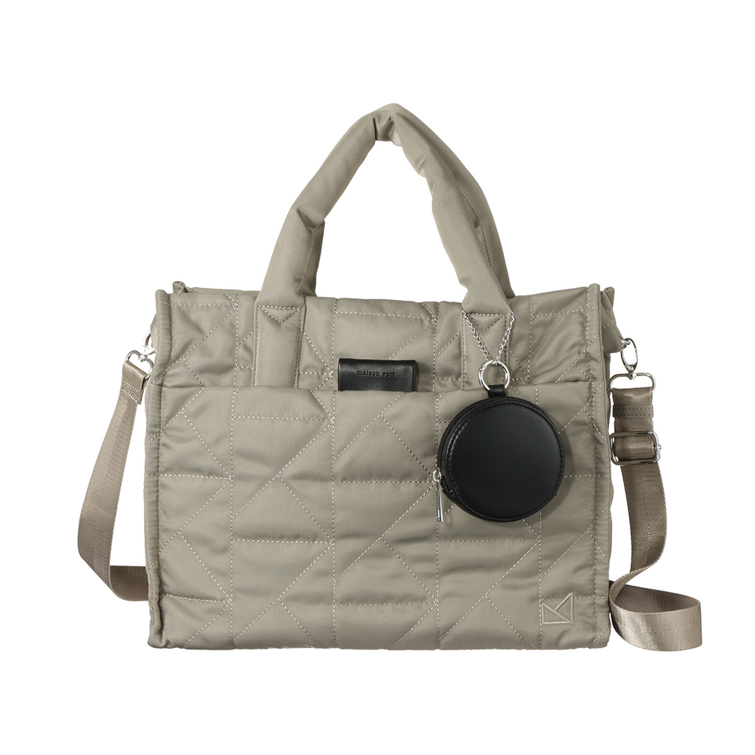 メゾンヴェール はっ水ナイロン ステッチデザイン ２ウェイトートバッグ ＜ラウンドポーチ付＞