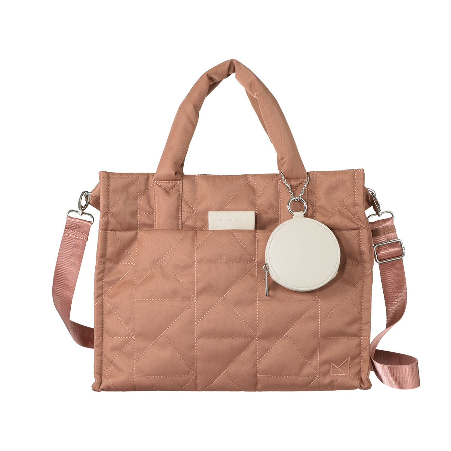 メゾンヴェール はっ水ナイロン ステッチデザイン ２ウェイトートバッグ ＜ラウンドポーチ付＞