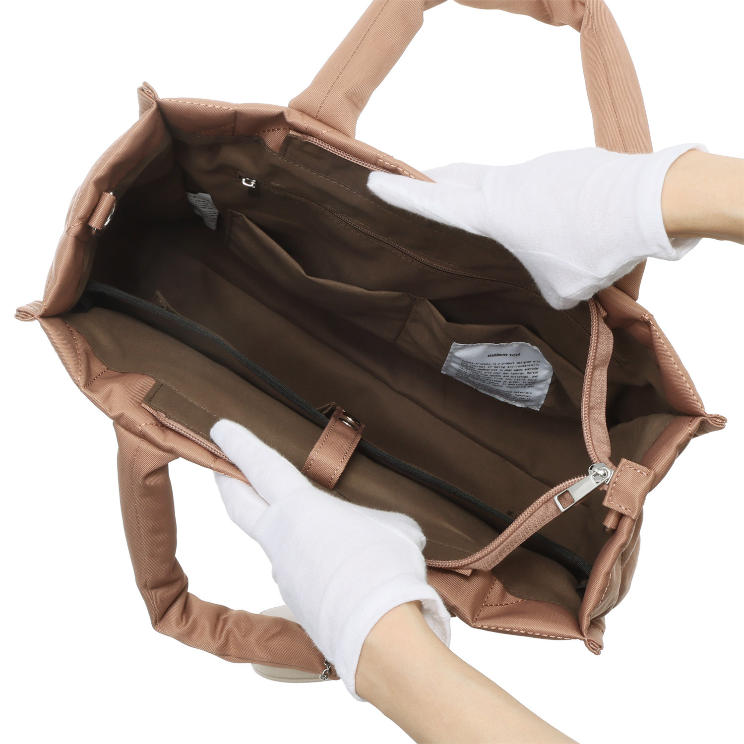 メゾンヴェール はっ水ナイロン ステッチデザイン ２ウェイトートバッグ ＜ラウンドポーチ付＞