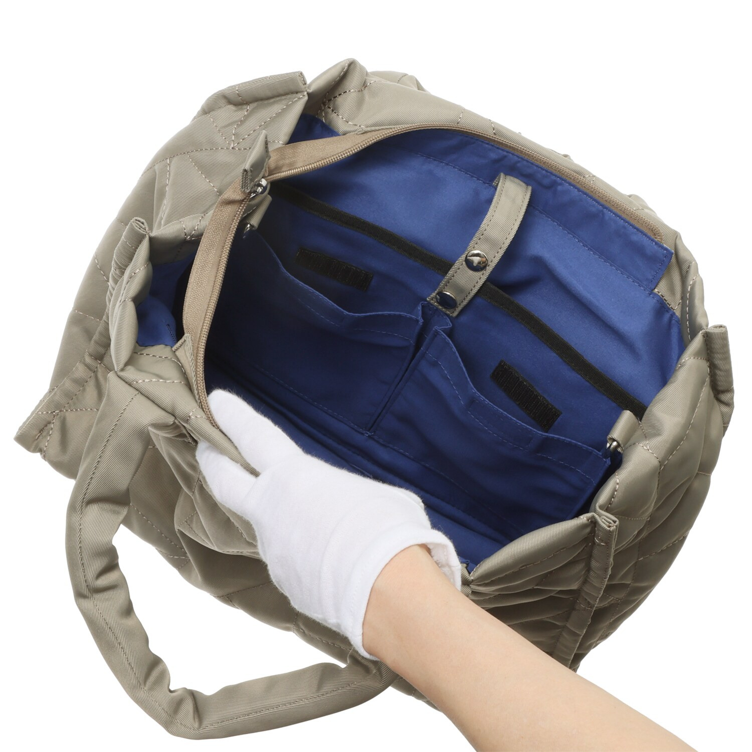 メゾンヴェール はっ水ナイロン ステッチデザイン ２ウェイトートバッグ ＜ラウンドポーチ付＞