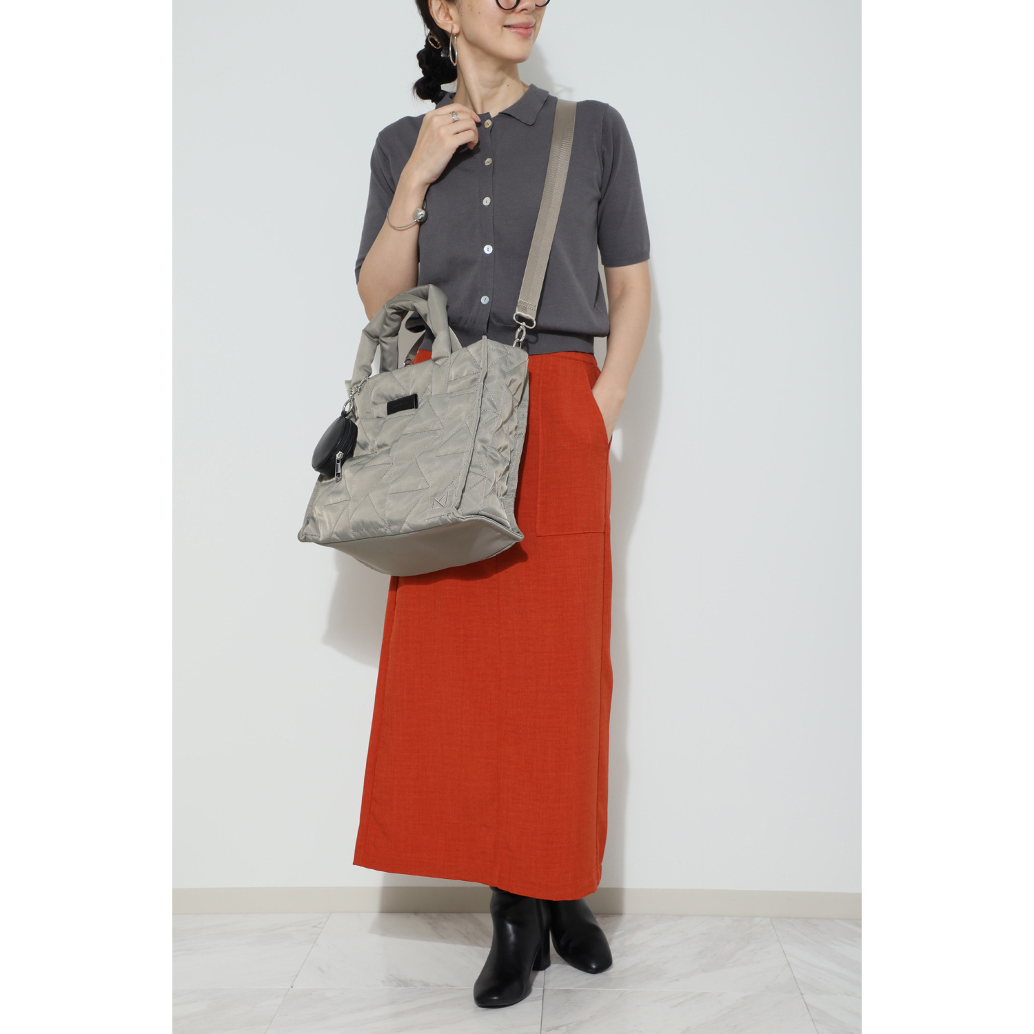 メゾンヴェール はっ水ナイロン ステッチデザイン ２ウェイトートバッグ ＜ラウンドポーチ付＞