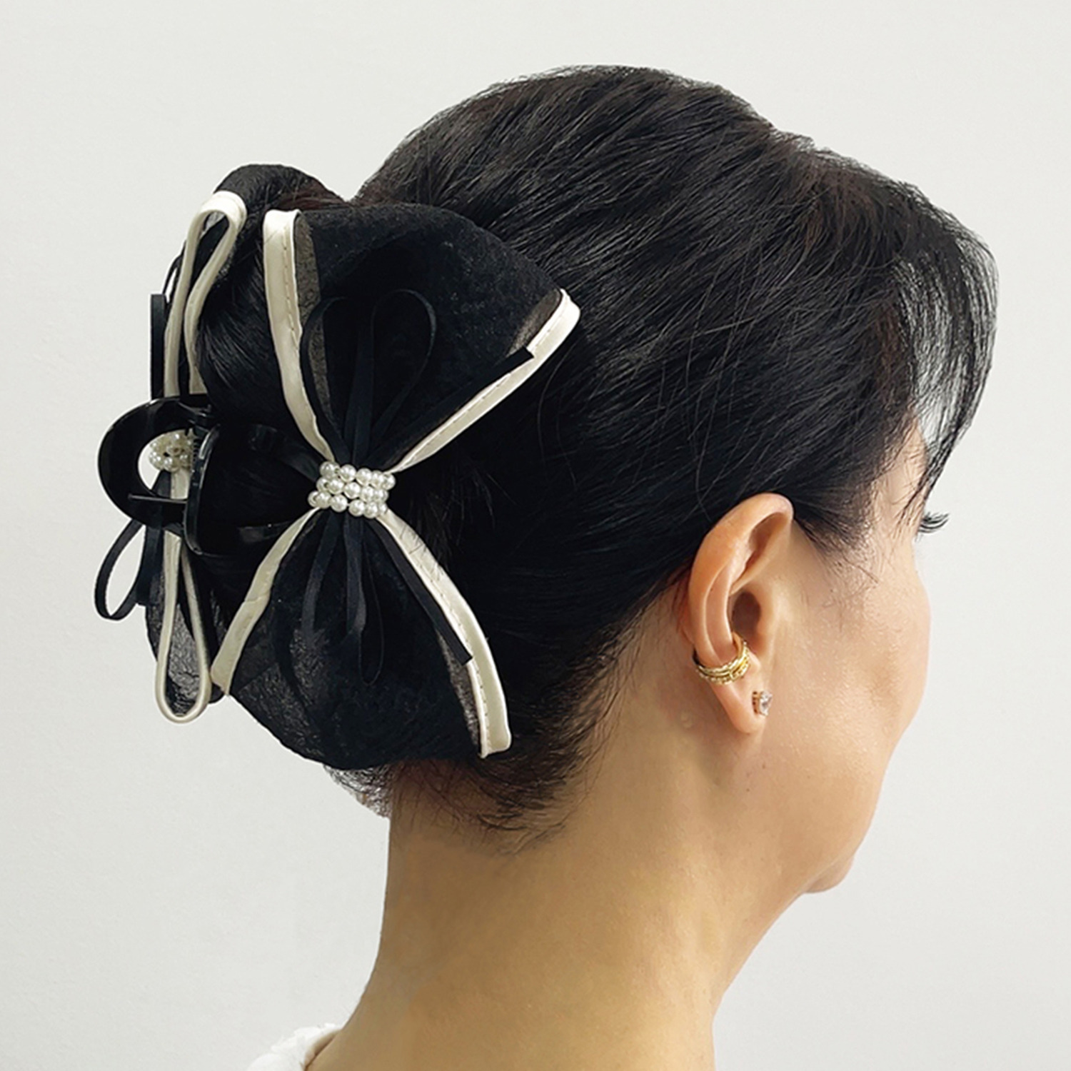 小枝流へアジュエリー モノトーンリボン バンスクリップ