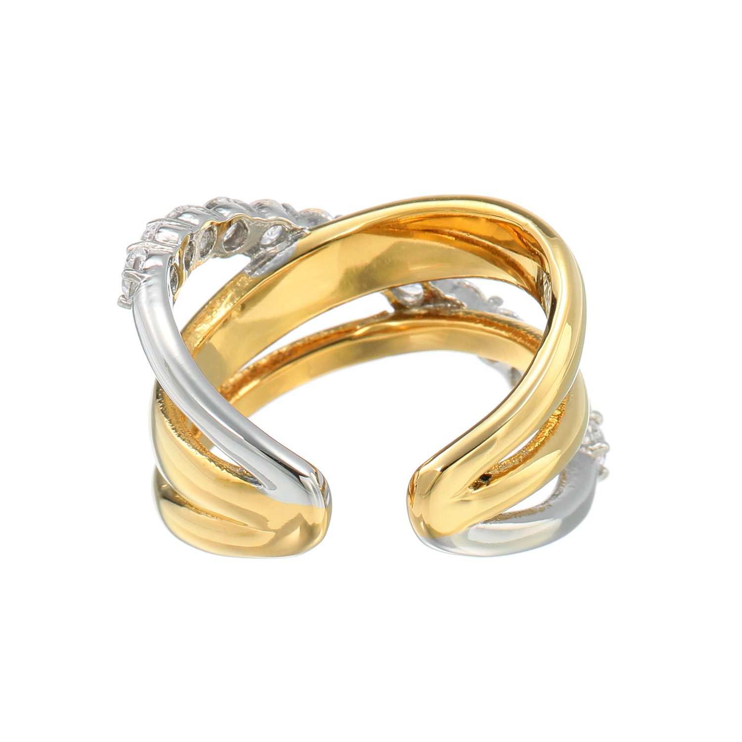 デルークス サージカルステンレス ＣＺ クロスライン ツートーンジュエルリング